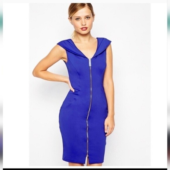 *Ted Baker London Ravana Womens Cobalt blue detail statement zip bodycon dress S